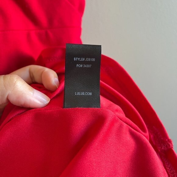 Lulus Sealed With a Kiss Red Bodycon Dress Size L  Ruffle Hem Strappy - Picture 6 of 9